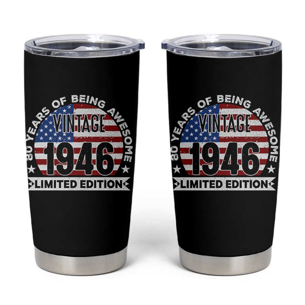 80th Birthday Tumbler Cup Vintage 1946 80 Year Old Birthday American Flag
