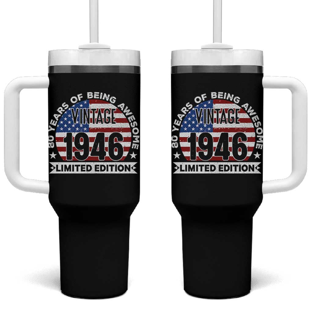 80th Birthday Tumbler With Handle Vintage 1946 80 Year Old Birthday American Flag