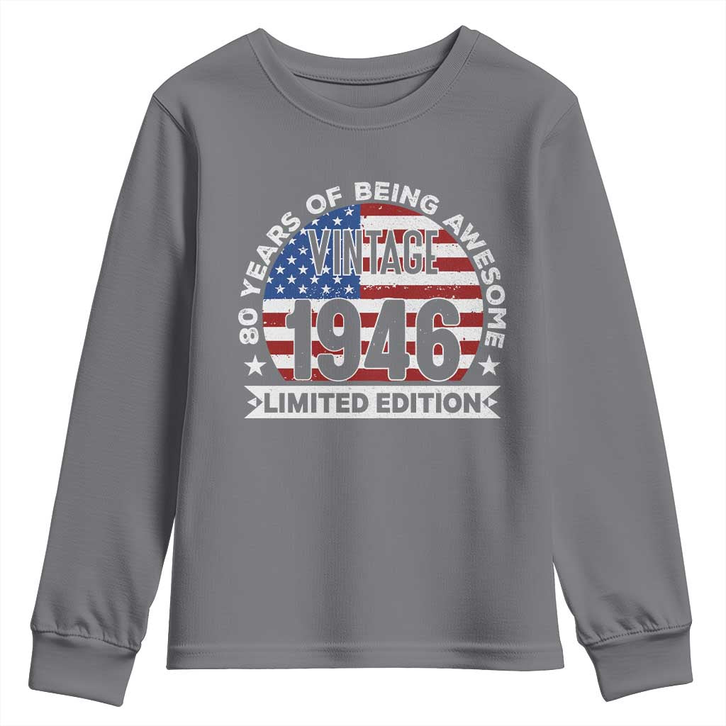 80th Birthday Youth Sweatshirt Vintage 1946 80 Year Old Birthday American Flag