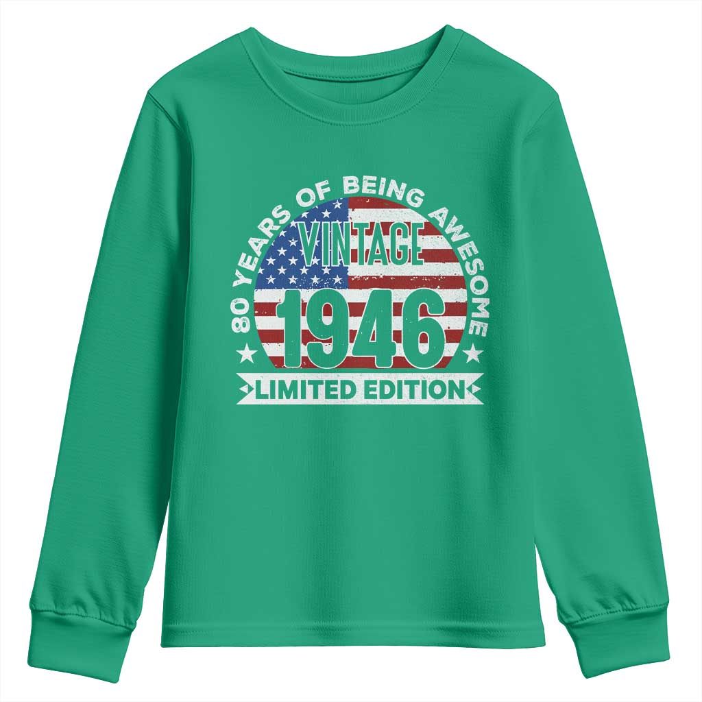 80th Birthday Youth Sweatshirt Vintage 1946 80 Year Old Birthday American Flag