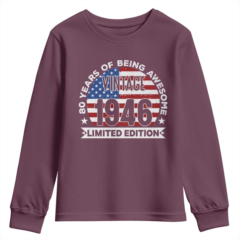 80th Birthday Youth Sweatshirt Vintage 1946 80 Year Old Birthday American Flag