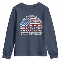 80th Birthday Youth Sweatshirt Vintage 1946 80 Year Old Birthday American Flag
