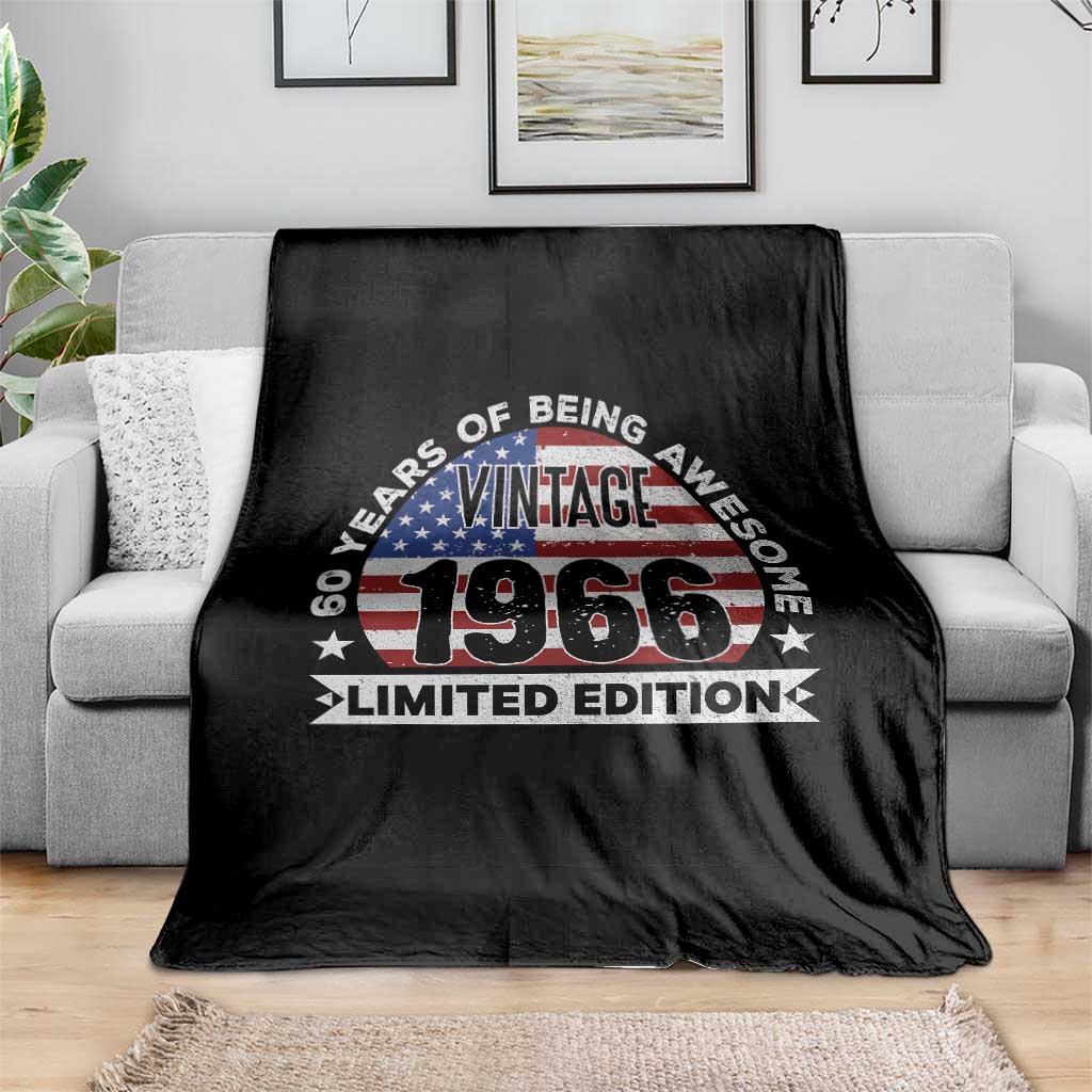 60th Birthday Throw Blanket Vintage 1966 60 Year Old Birthday American Flag
