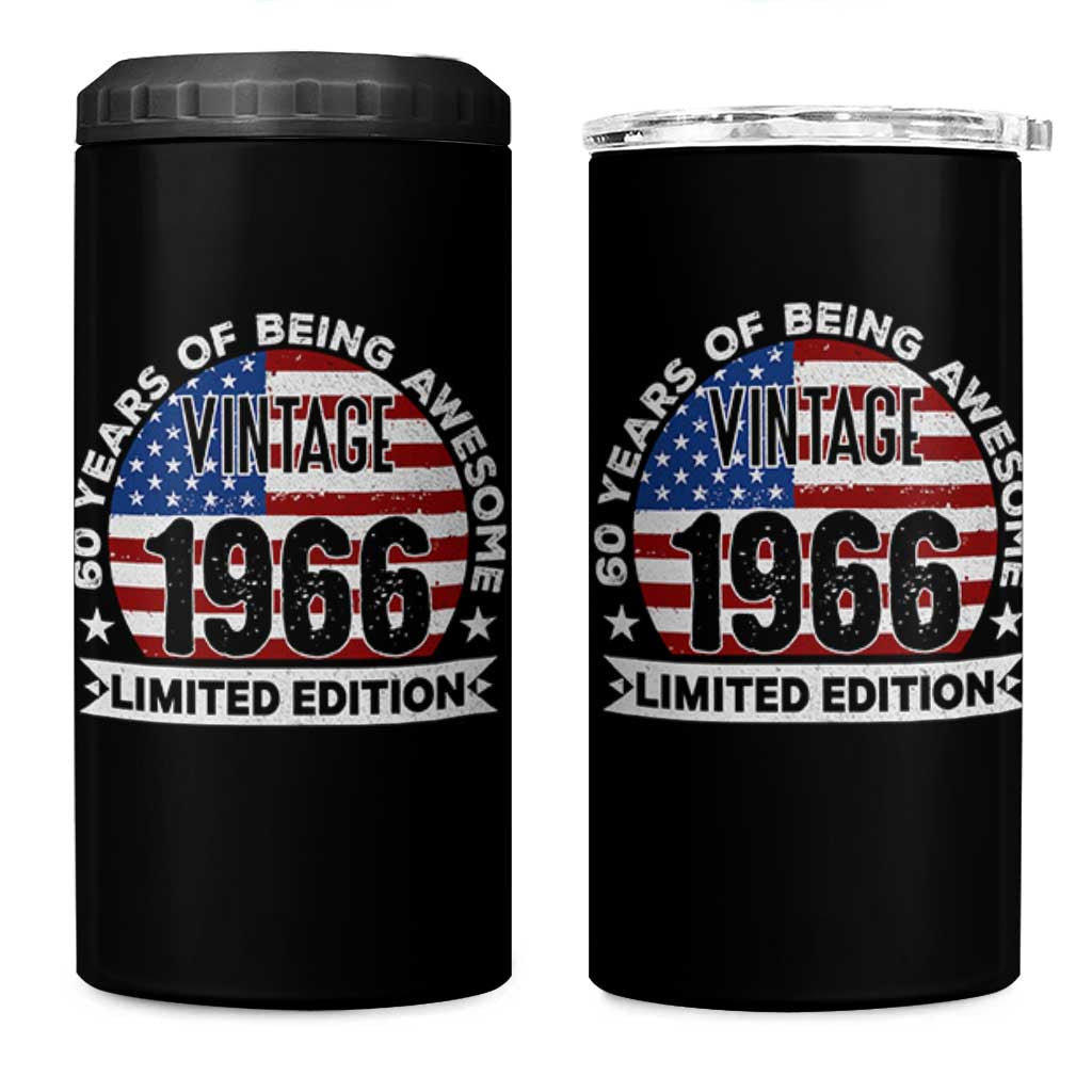 60th Birthday 4 in 1 Can Cooler Tumbler Vintage 1966 60 Year Old Birthday American Flag