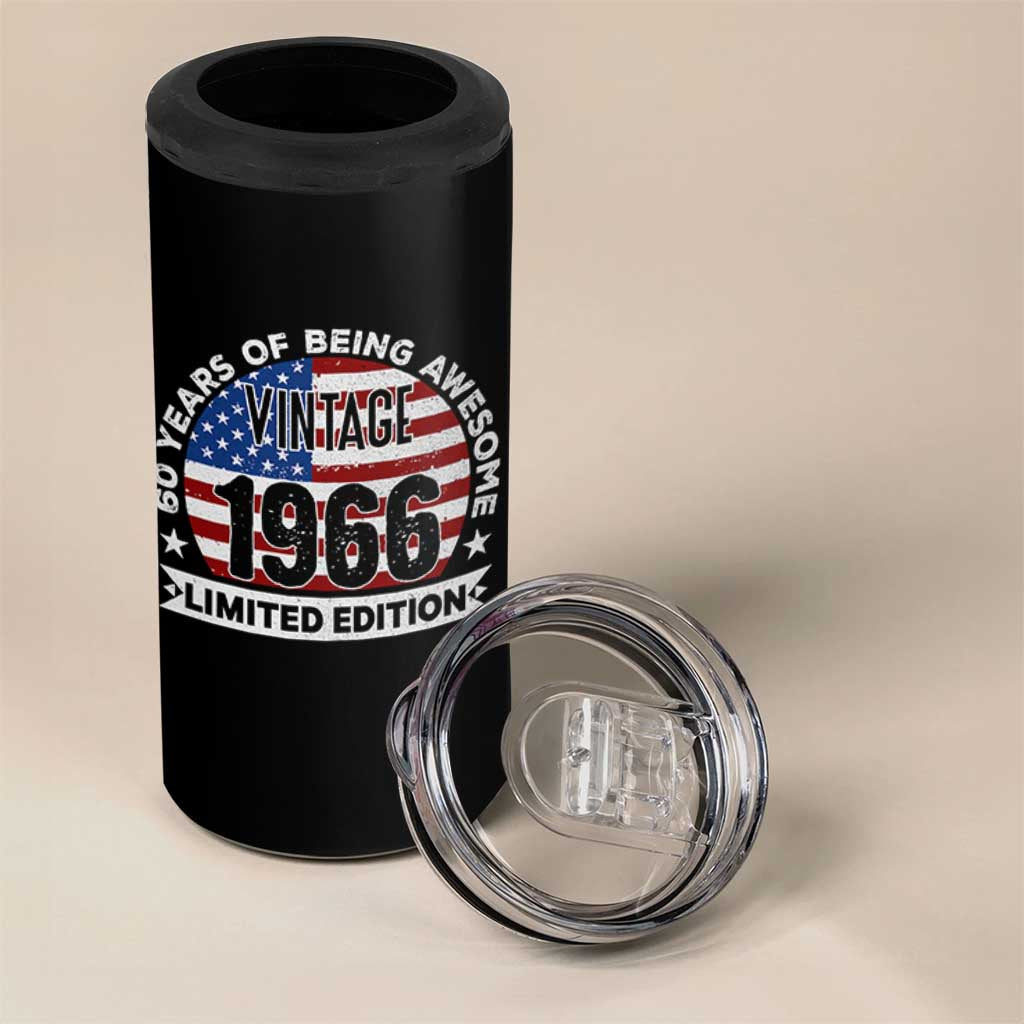 60th Birthday 4 in 1 Can Cooler Tumbler Vintage 1966 60 Year Old Birthday American Flag