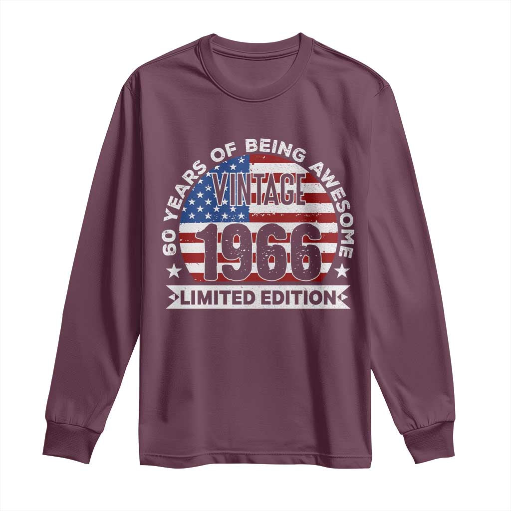 60th Birthday Long Sleeve Shirt Vintage 1966 60 Year Old Birthday American Flag