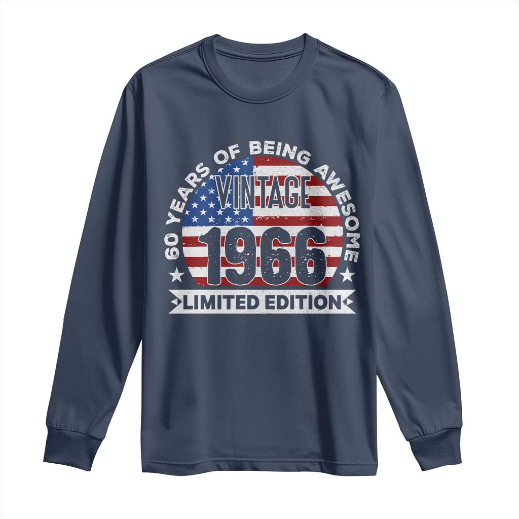 60th Birthday Long Sleeve Shirt Vintage 1966 60 Year Old Birthday American Flag