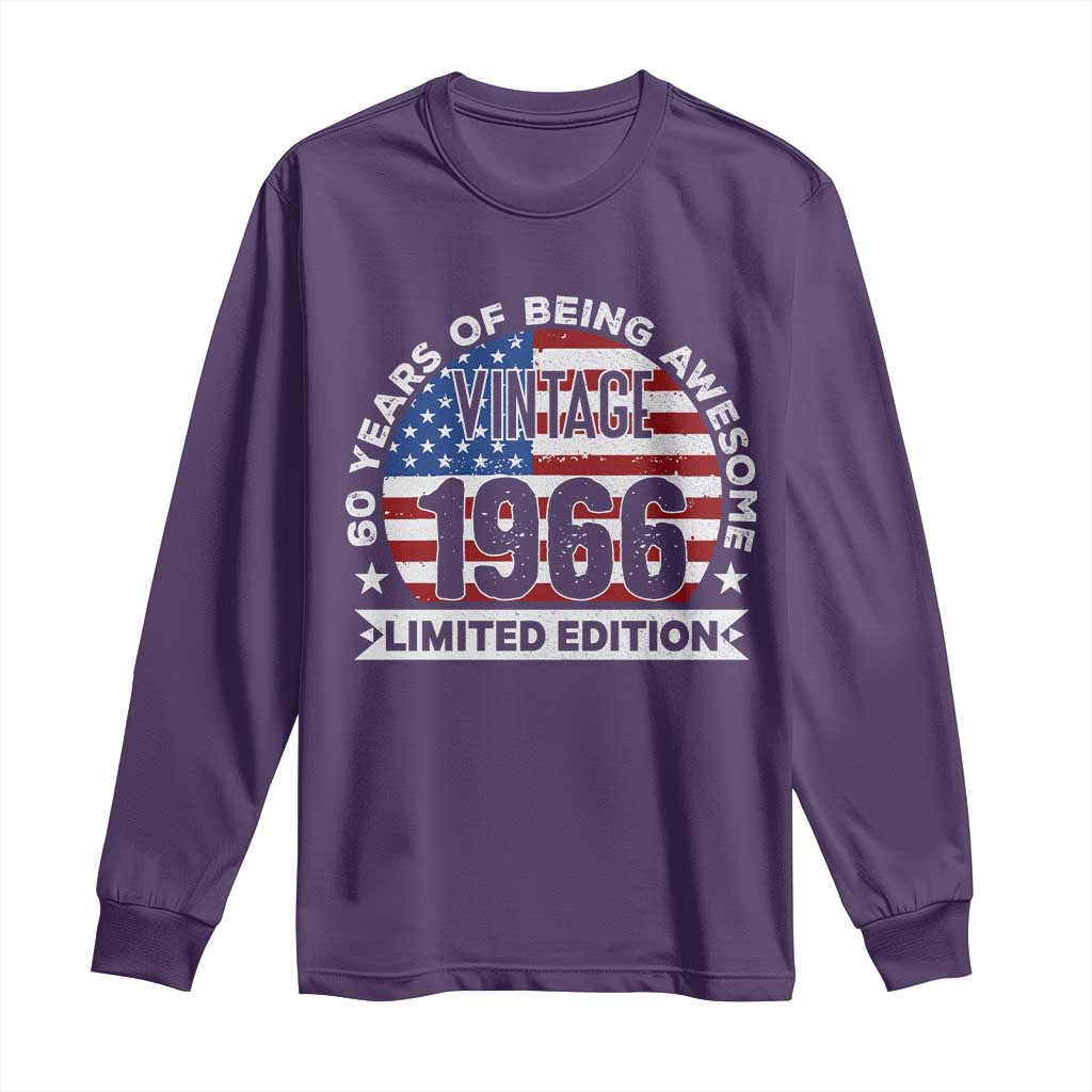 60th Birthday Long Sleeve Shirt Vintage 1966 60 Year Old Birthday American Flag