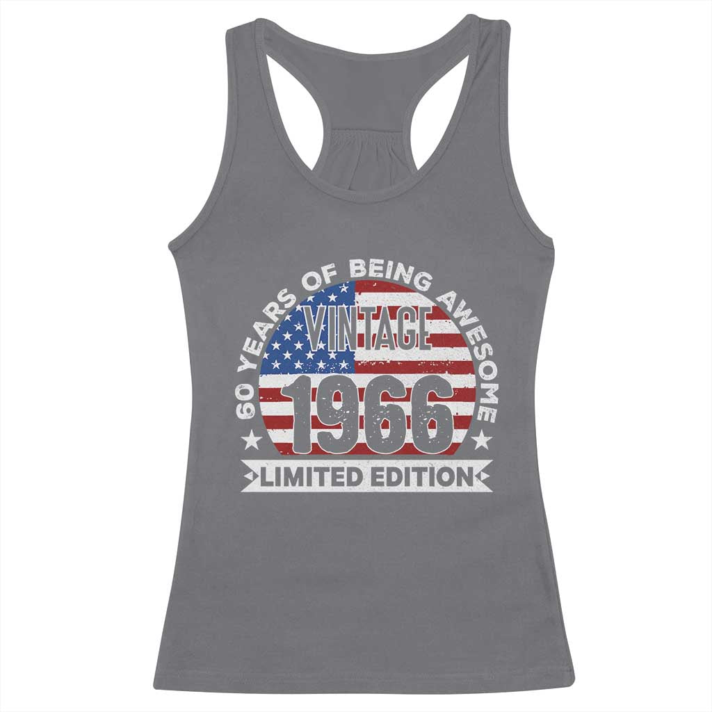 60th Birthday Racerback Tank Top Vintage 1966 60 Year Old Birthday American Flag
