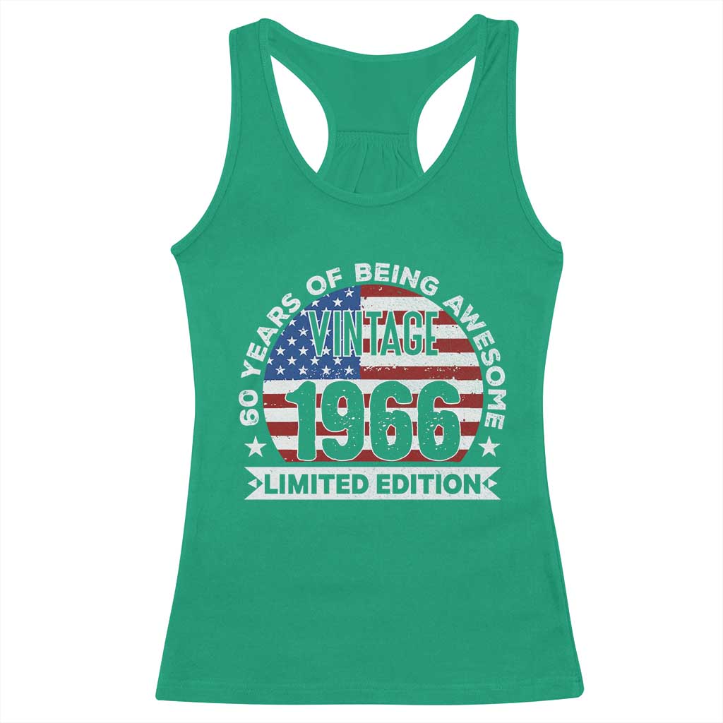 60th Birthday Racerback Tank Top Vintage 1966 60 Year Old Birthday American Flag