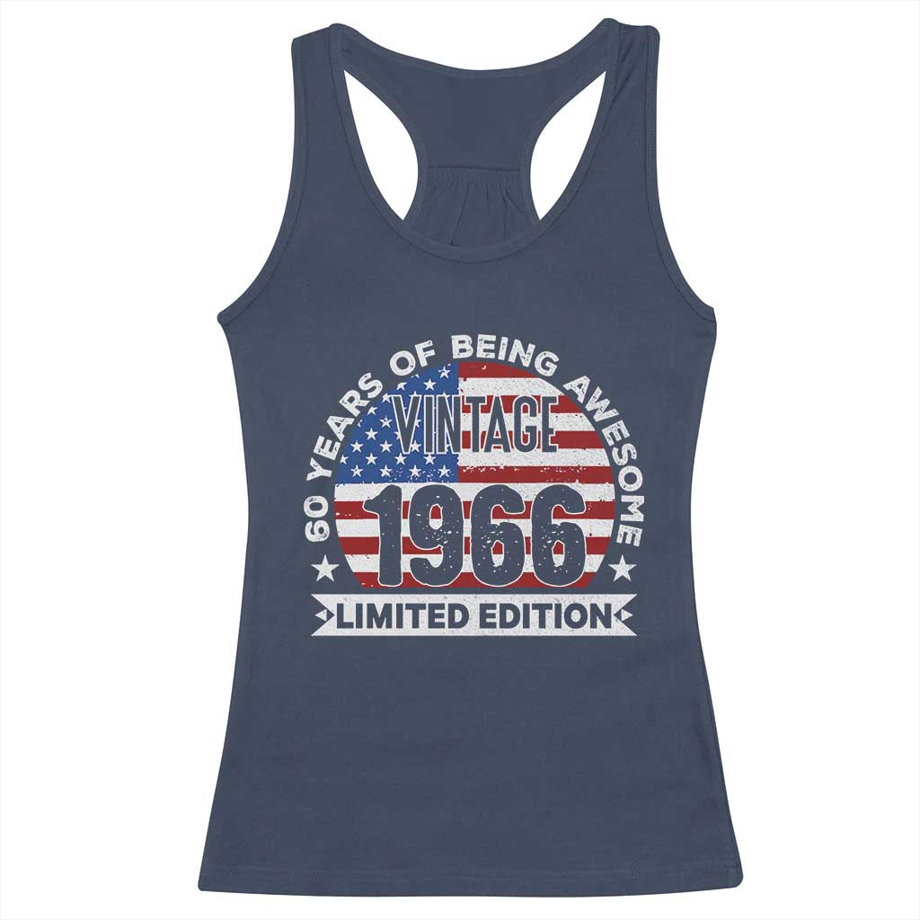 60th Birthday Racerback Tank Top Vintage 1966 60 Year Old Birthday American Flag