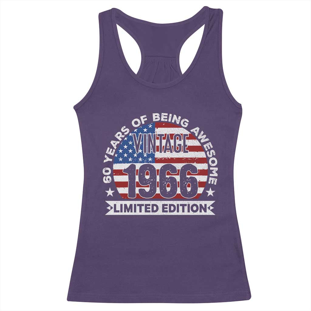 60th Birthday Racerback Tank Top Vintage 1966 60 Year Old Birthday American Flag