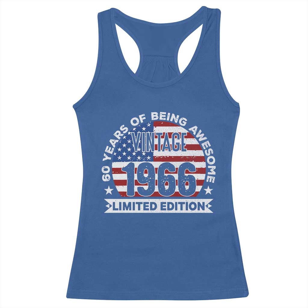 60th Birthday Racerback Tank Top Vintage 1966 60 Year Old Birthday American Flag