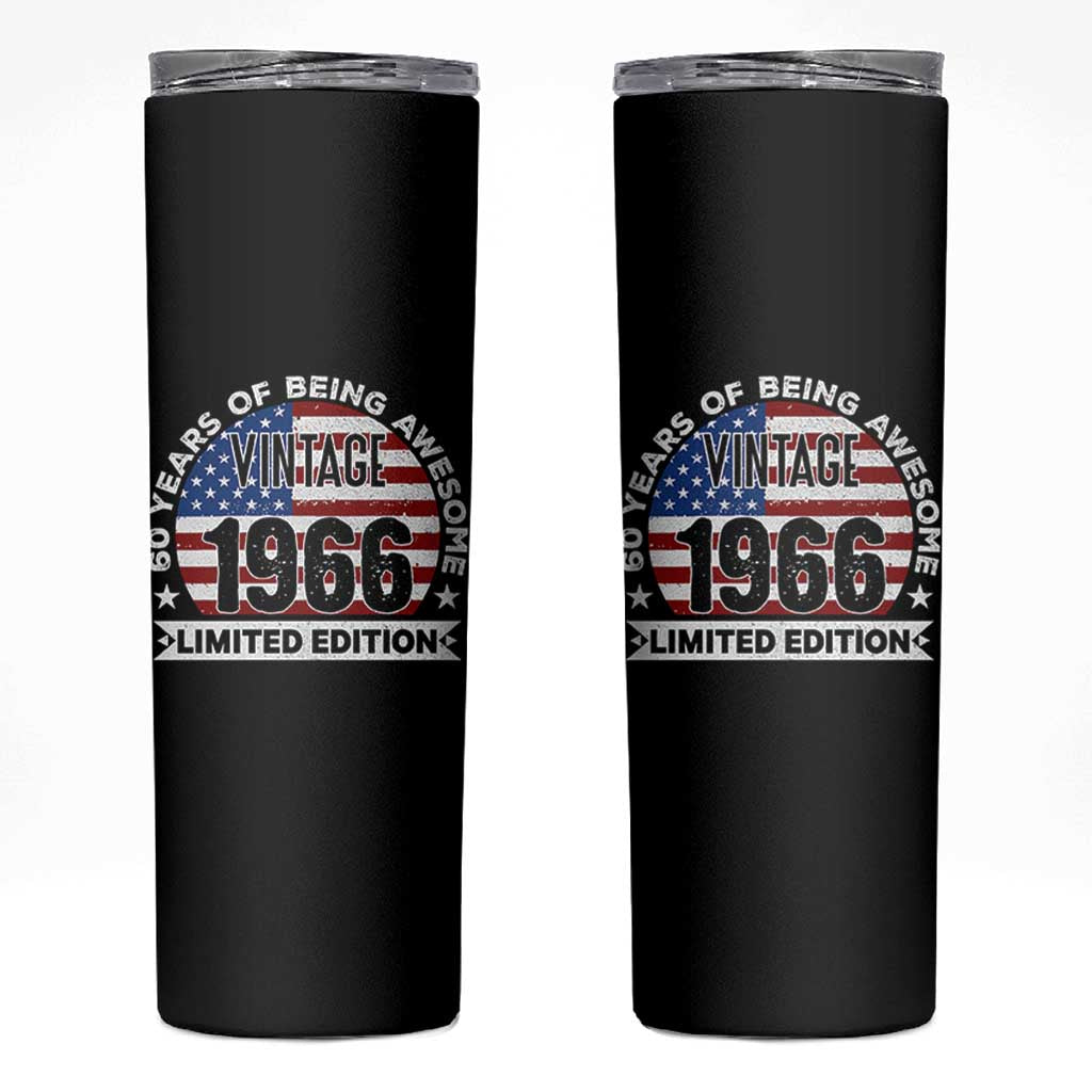 60th Birthday Skinny Tumbler Vintage 1966 60 Year Old Birthday American Flag