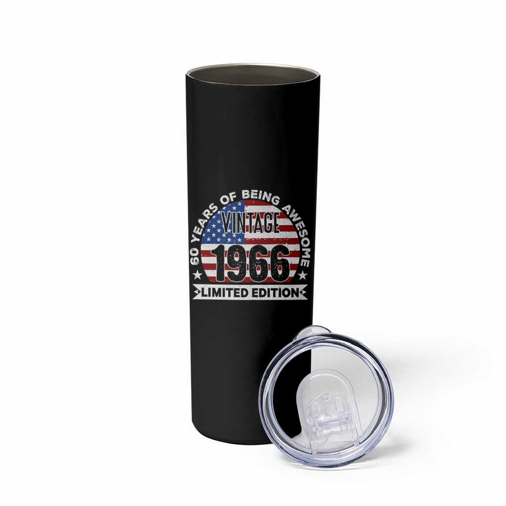 60th Birthday Skinny Tumbler Vintage 1966 60 Year Old Birthday American Flag