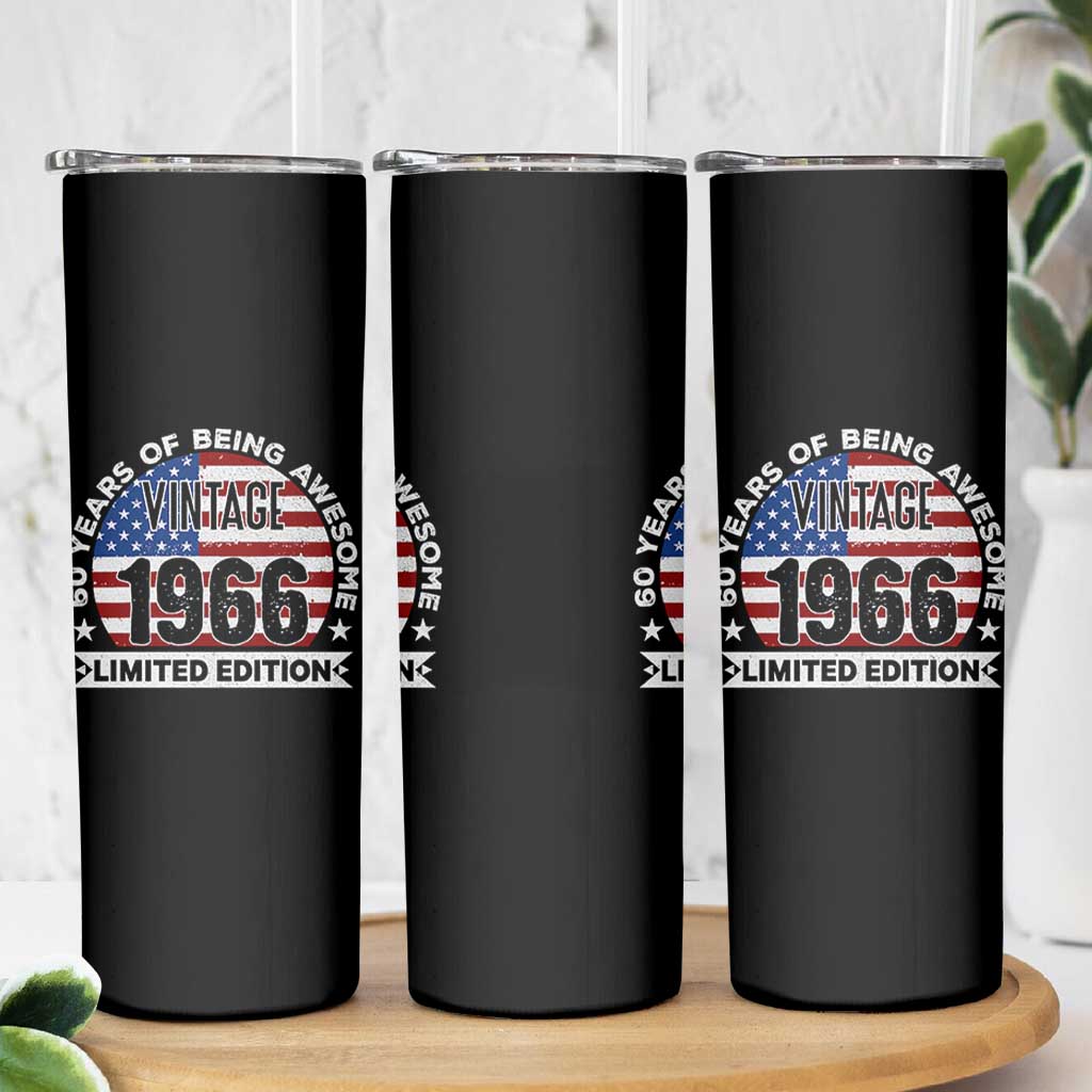 60th Birthday Skinny Tumbler Vintage 1966 60 Year Old Birthday American Flag