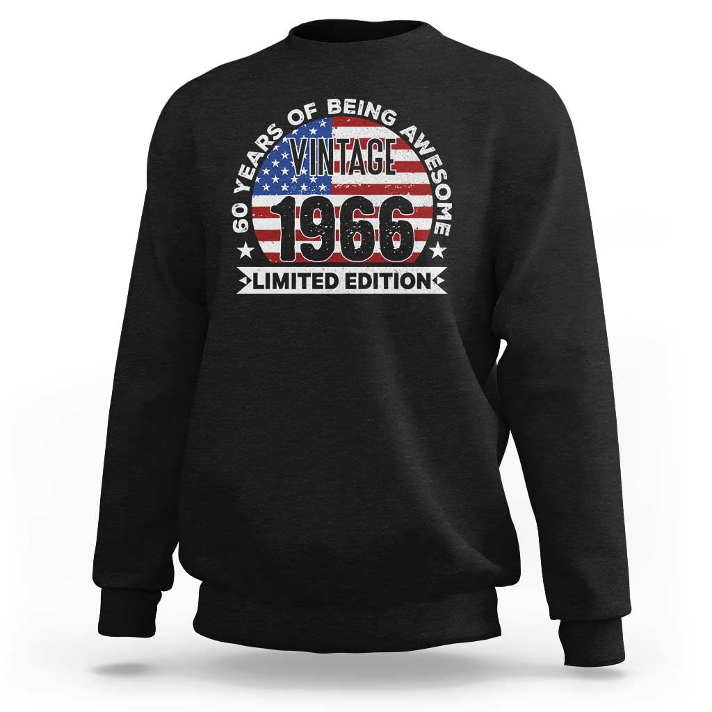 60th Birthday Sweatshirt Vintage 1966 60 Year Old Birthday American Flag