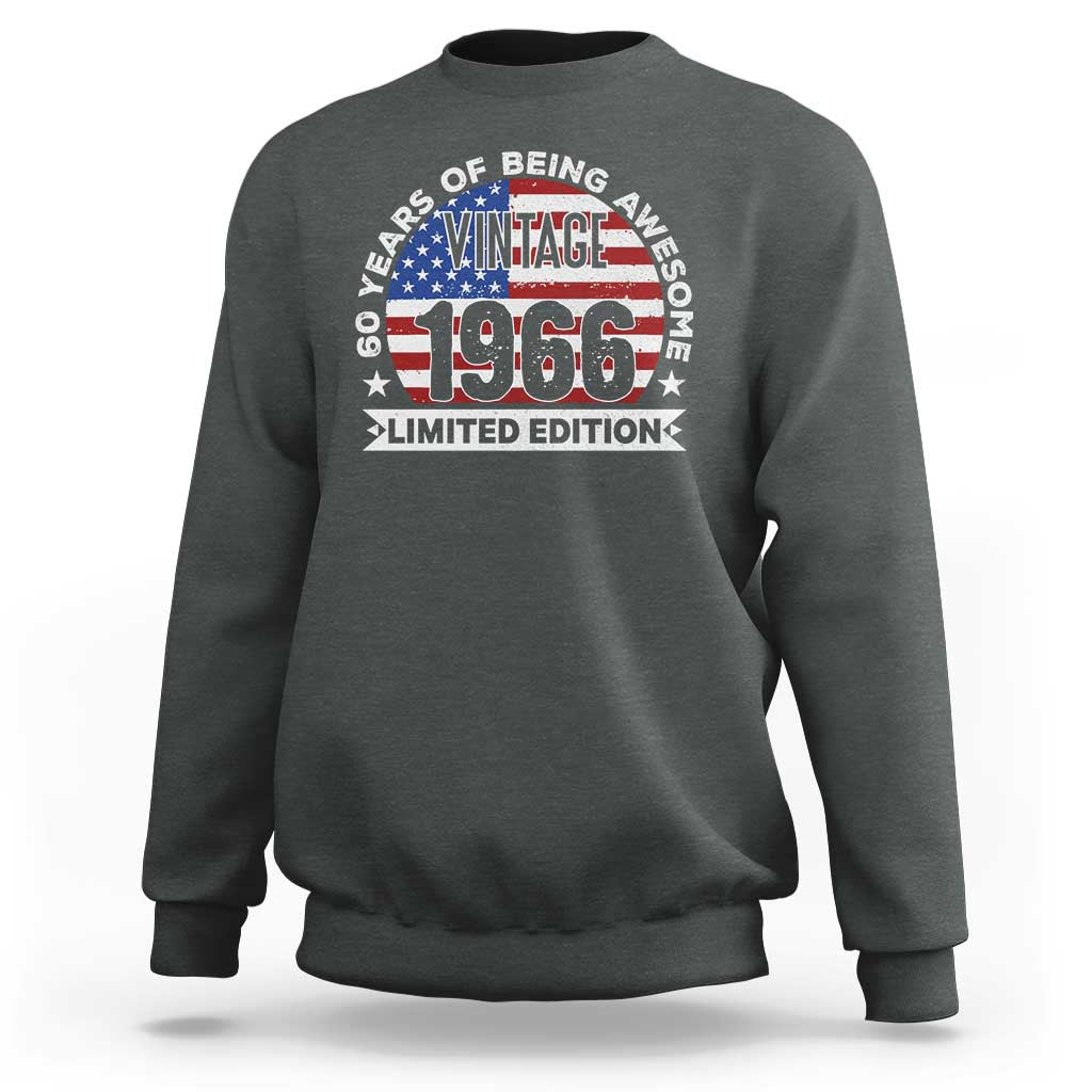 60th Birthday Sweatshirt Vintage 1966 60 Year Old Birthday American Flag