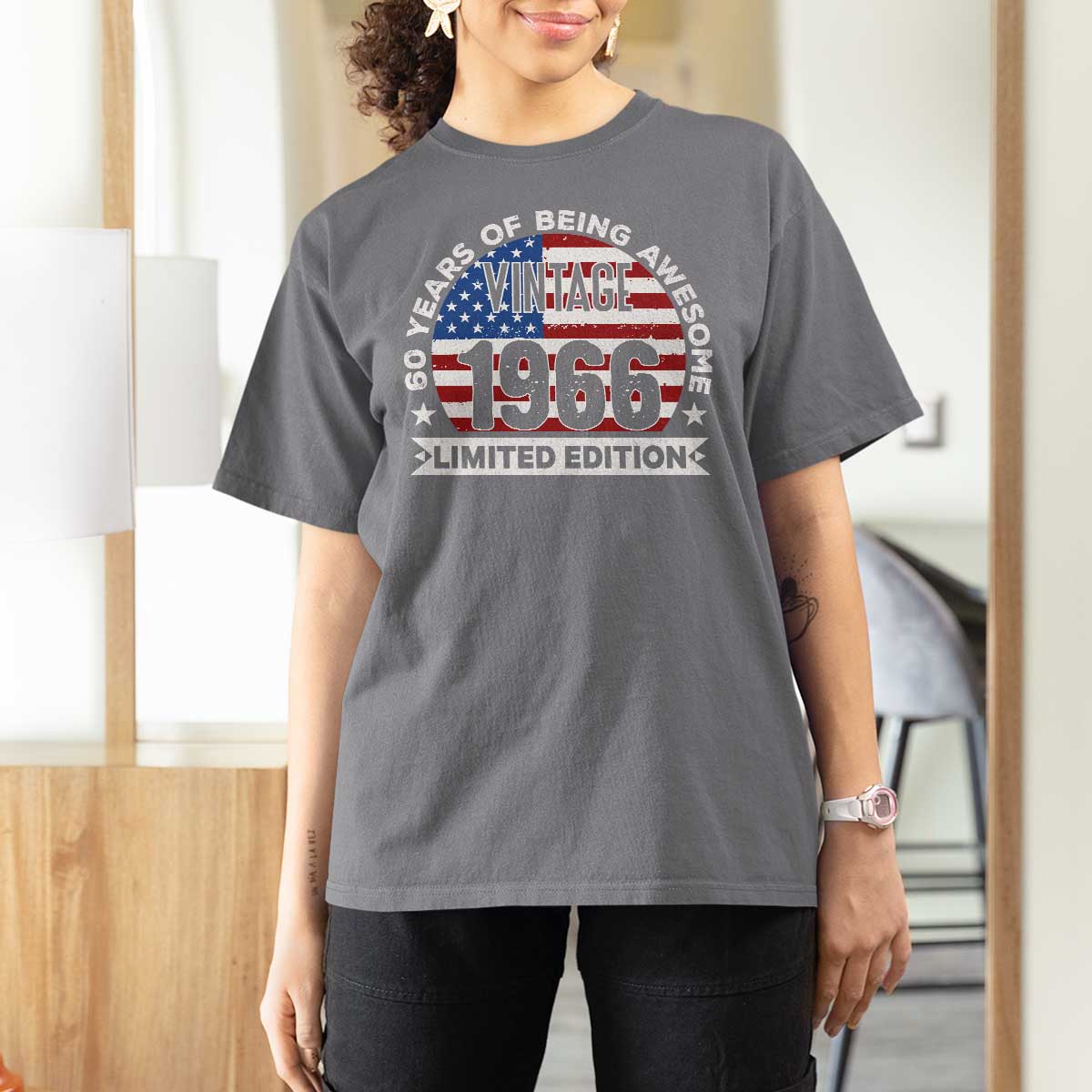 60th Birthday T Shirt For Women Vintage 1966 60 Year Old Birthday American Flag