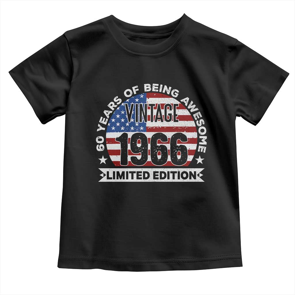 60th Birthday Toddler T Shirt Vintage 1966 60 Year Old Birthday American Flag