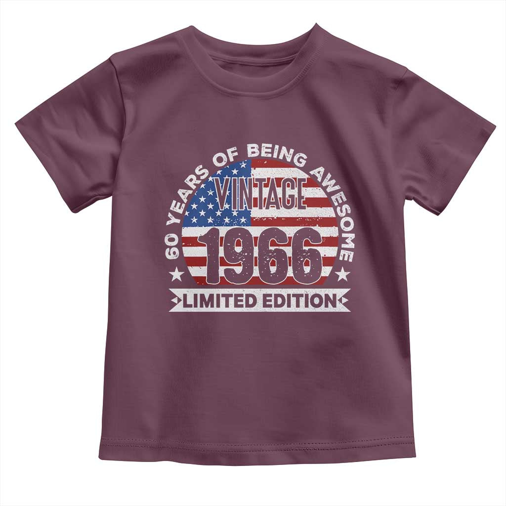 60th Birthday Toddler T Shirt Vintage 1966 60 Year Old Birthday American Flag