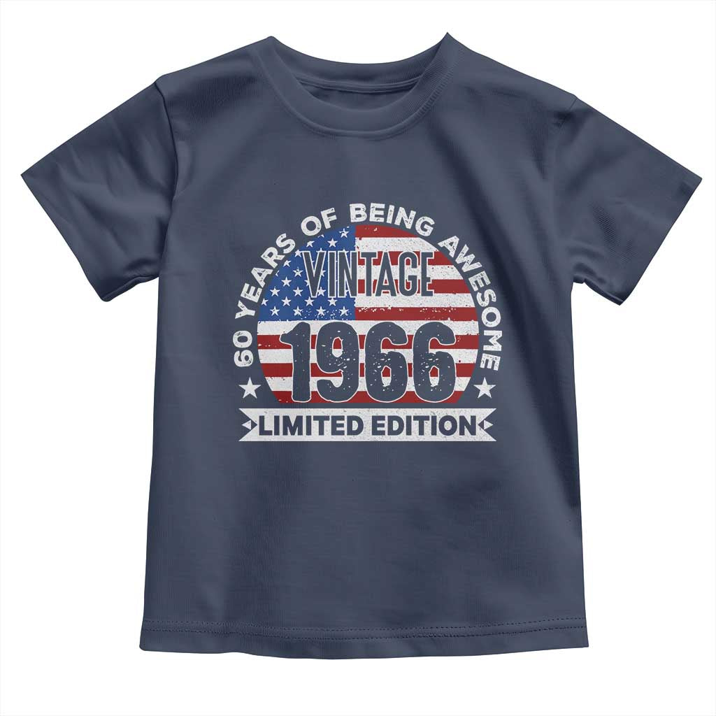 60th Birthday Toddler T Shirt Vintage 1966 60 Year Old Birthday American Flag