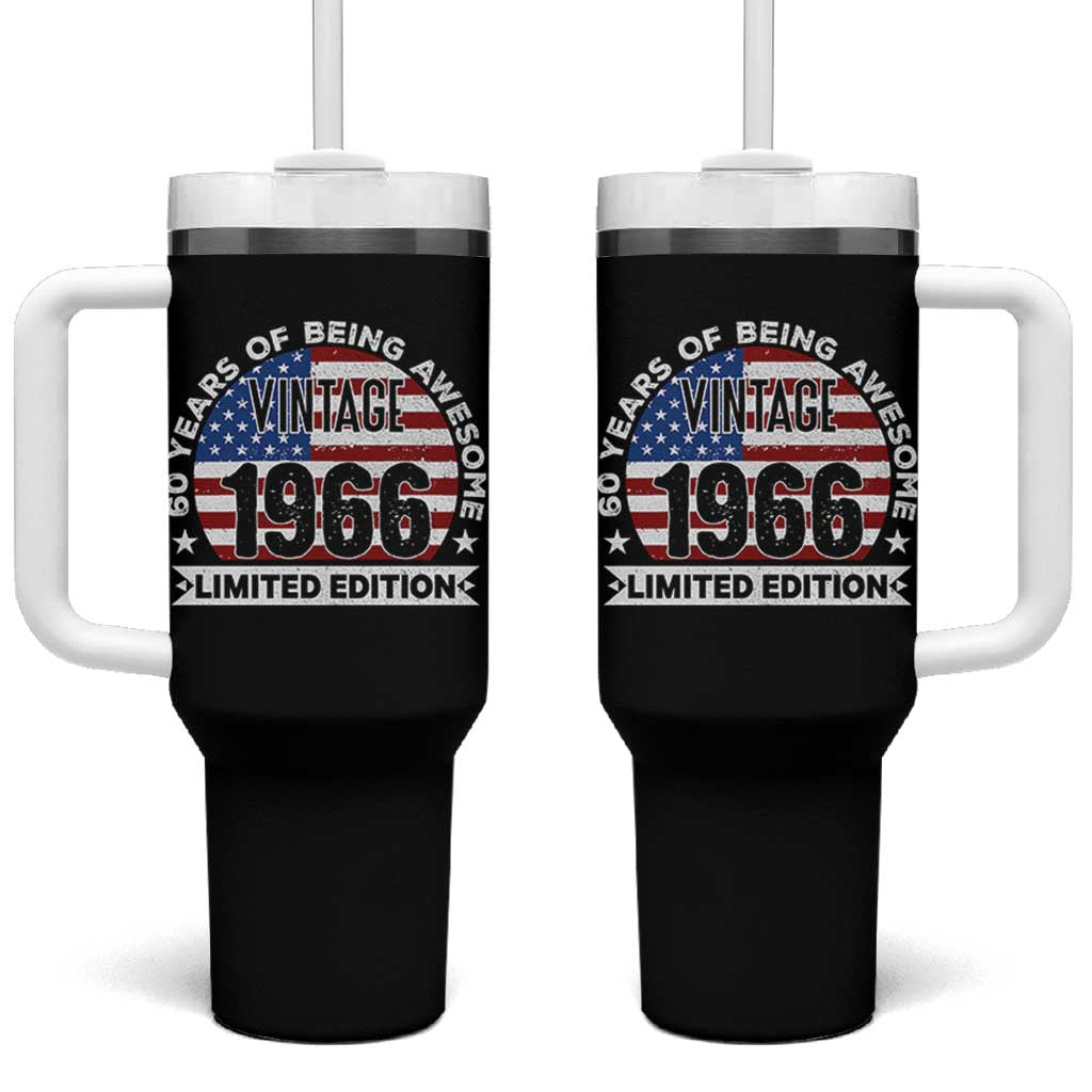 60th Birthday Tumbler With Handle Vintage 1966 60 Year Old Birthday American Flag