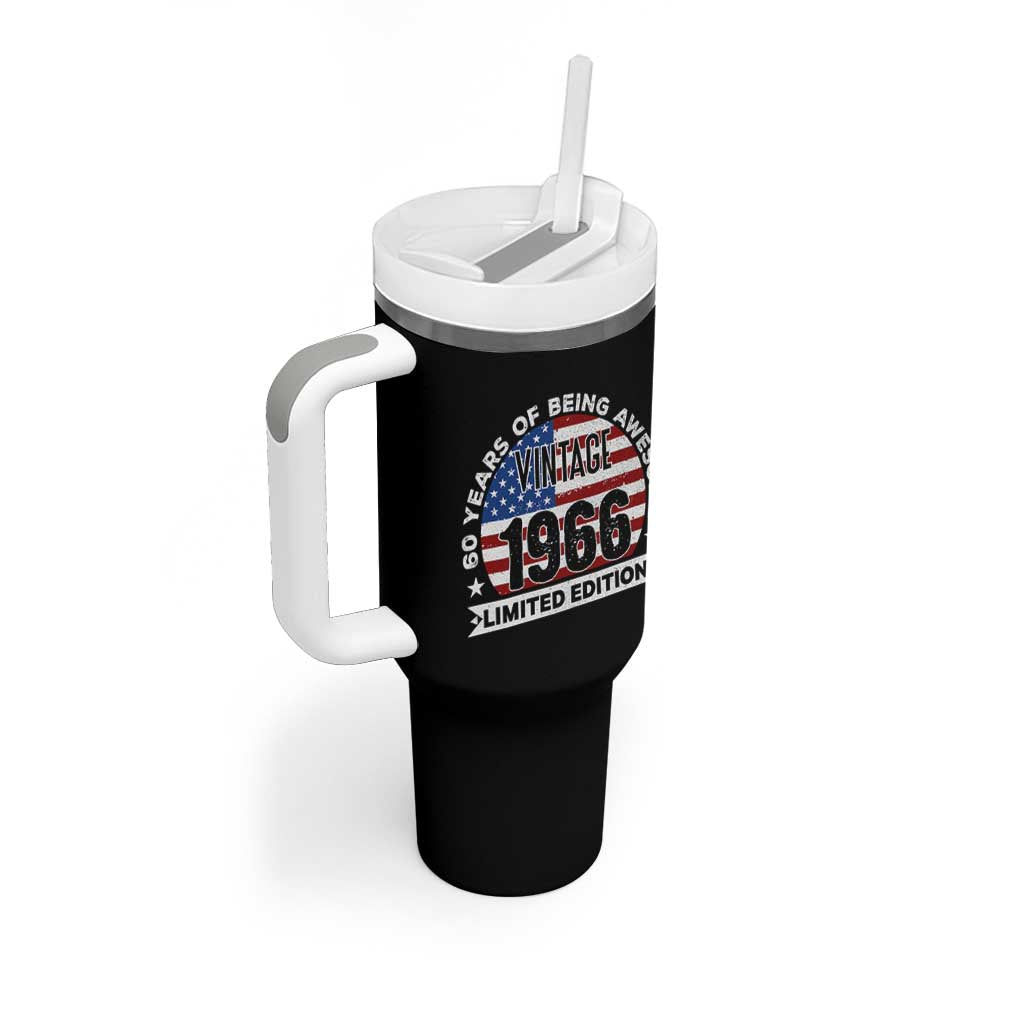60th Birthday Tumbler With Handle Vintage 1966 60 Year Old Birthday American Flag