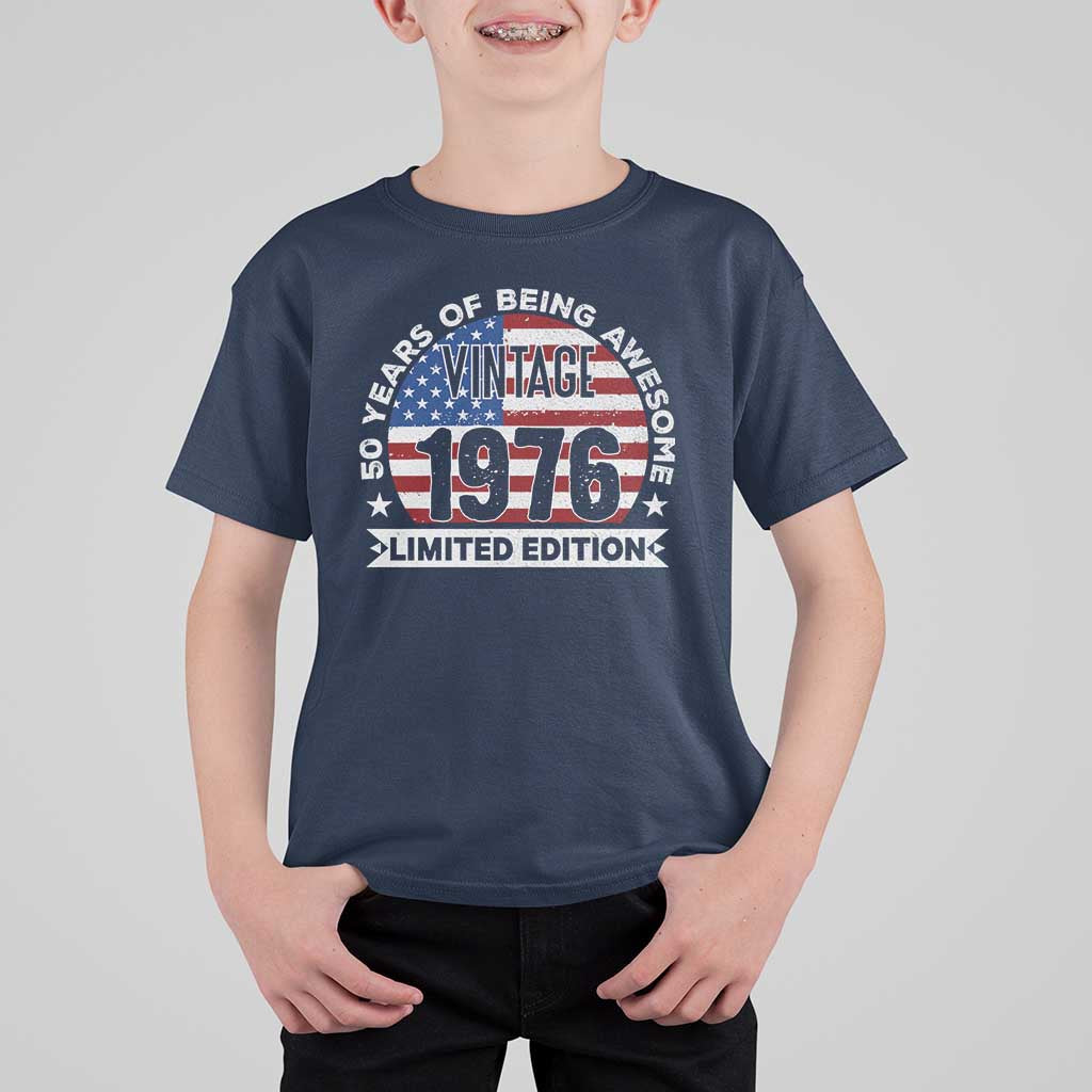 50th Birthday T Shirt For Kid Vintage 1976 50 Year Old Birthday American Flag