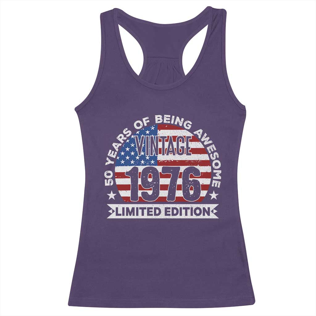 50th Birthday Racerback Tank Top Vintage 1976 50 Year Old Birthday American Flag