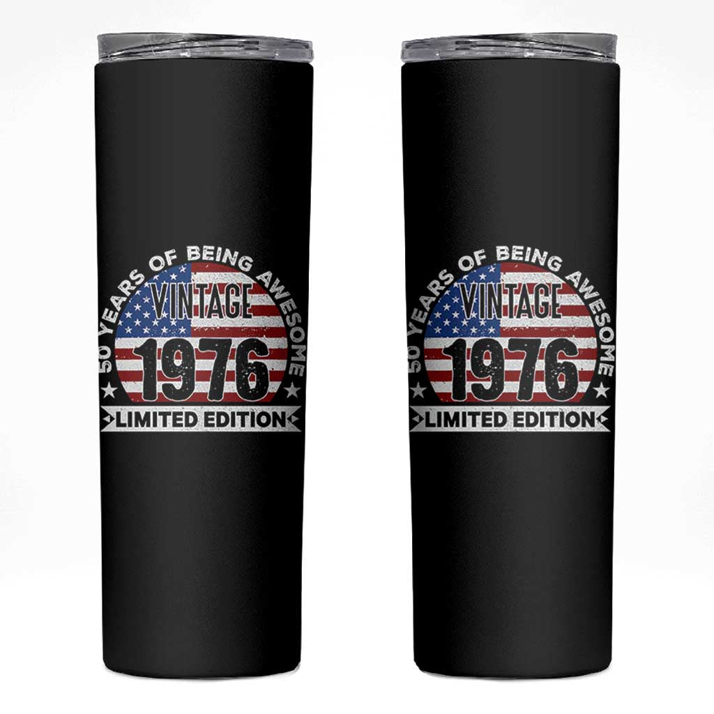 50th Birthday Skinny Tumbler Vintage 1976 50 Year Old Birthday American Flag