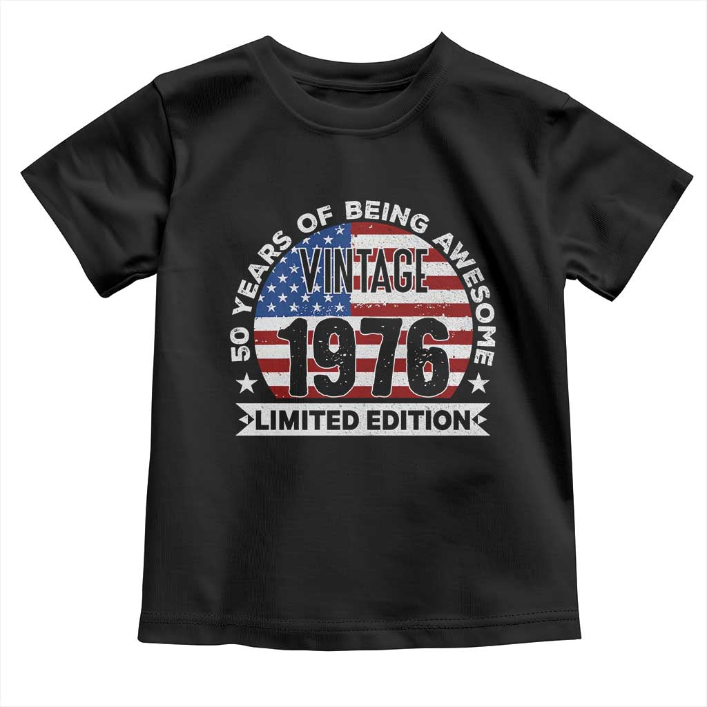 50th Birthday Toddler T Shirt Vintage 1976 50 Year Old Birthday American Flag