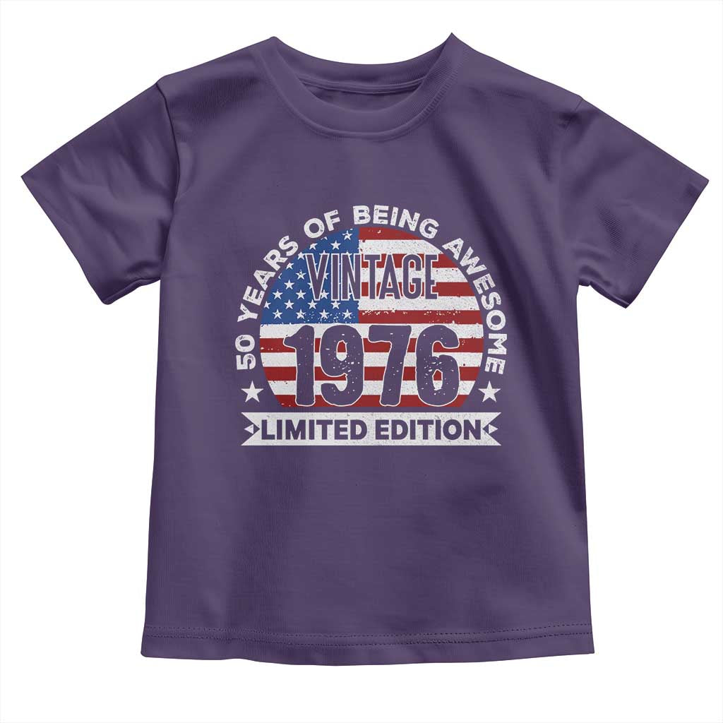 50th Birthday Toddler T Shirt Vintage 1976 50 Year Old Birthday American Flag