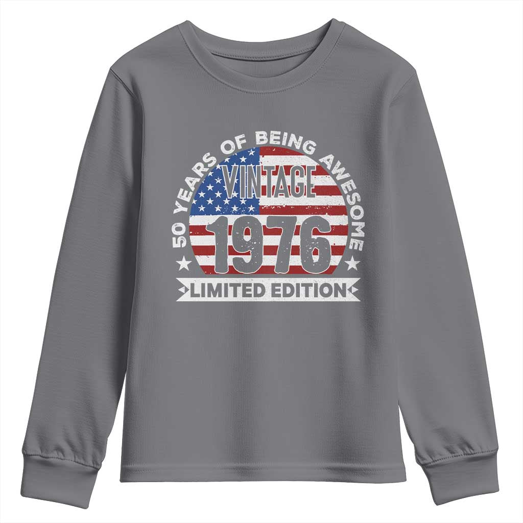 50th Birthday Youth Sweatshirt Vintage 1976 50 Year Old Birthday American Flag