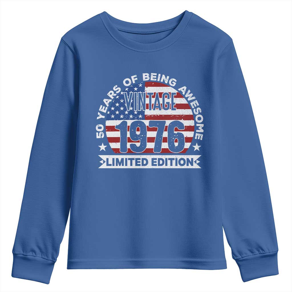 50th Birthday Youth Sweatshirt Vintage 1976 50 Year Old Birthday American Flag