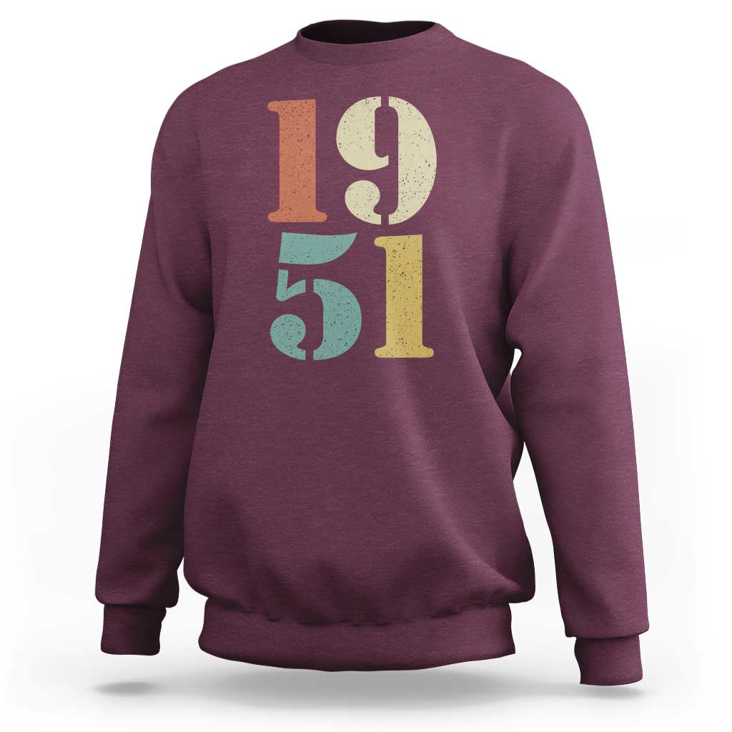 75th Birthday Sweatshirt Classic Retro 1951 70 Year Old Gifts