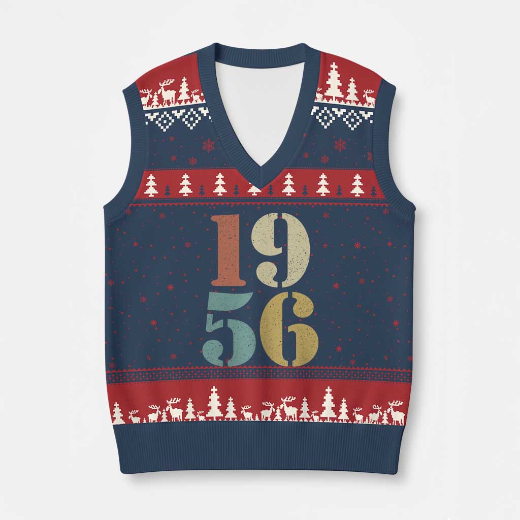 70th Birthday V-Neck Knit Sweater Vest Classic Retro 1956 70 Year Old Gifts