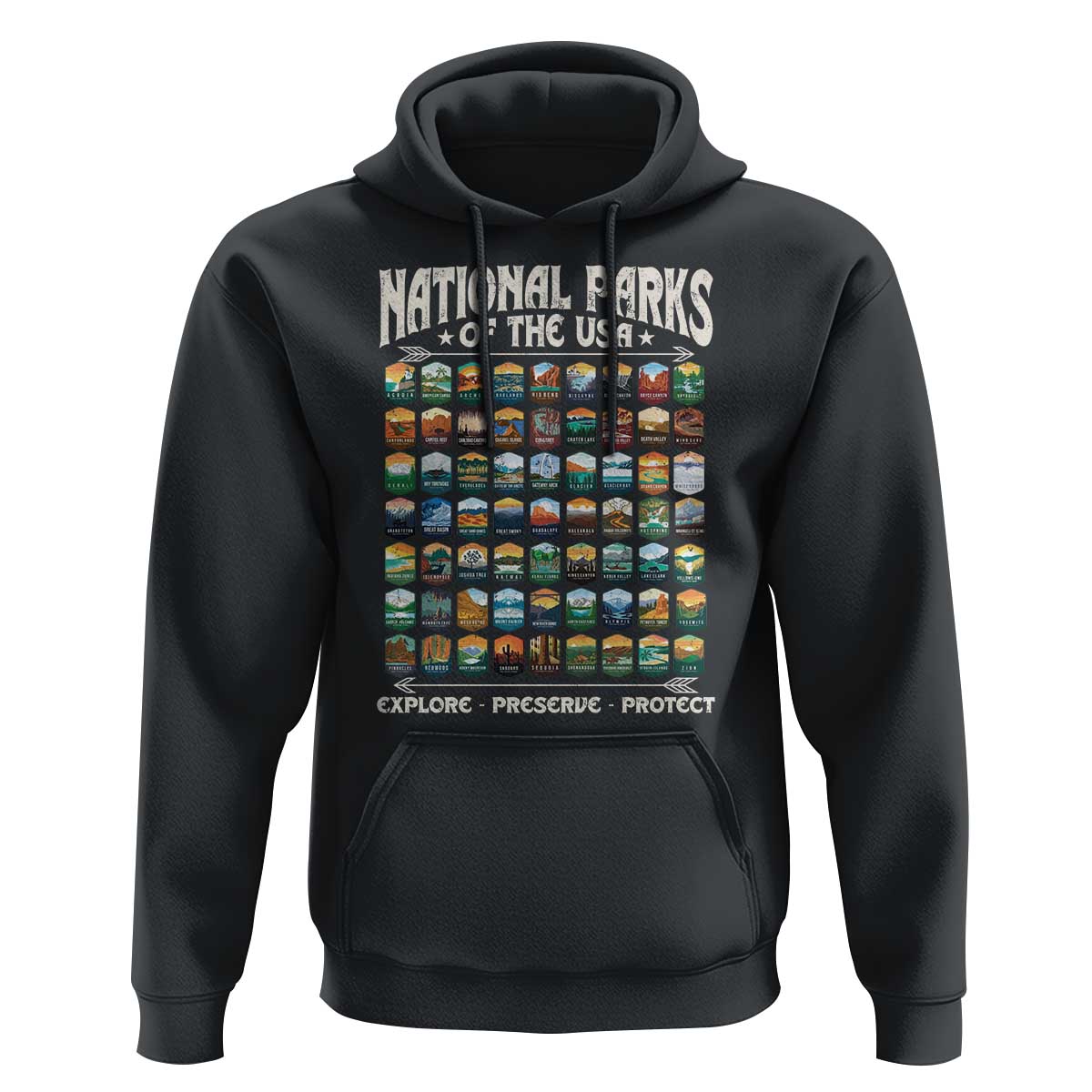 Protect Our National Parks Hoodie 63 Parks Over Profits Camping Hiking Sunrise Pine Tree