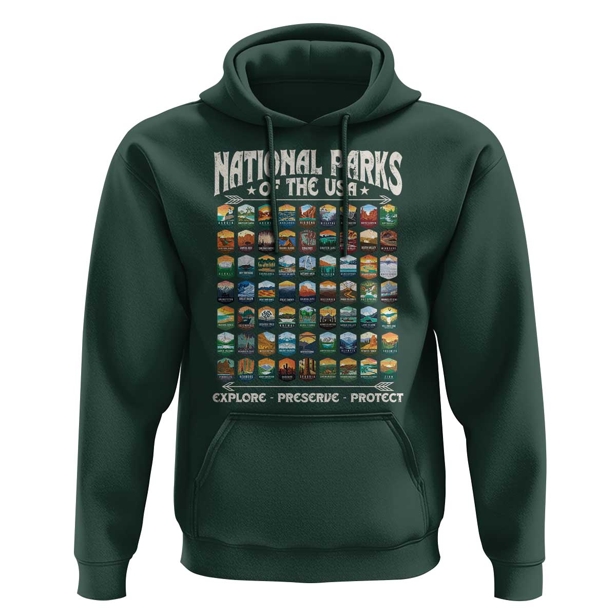 Protect Our National Parks Hoodie 63 Parks Over Profits Camping Hiking Sunrise Pine Tree