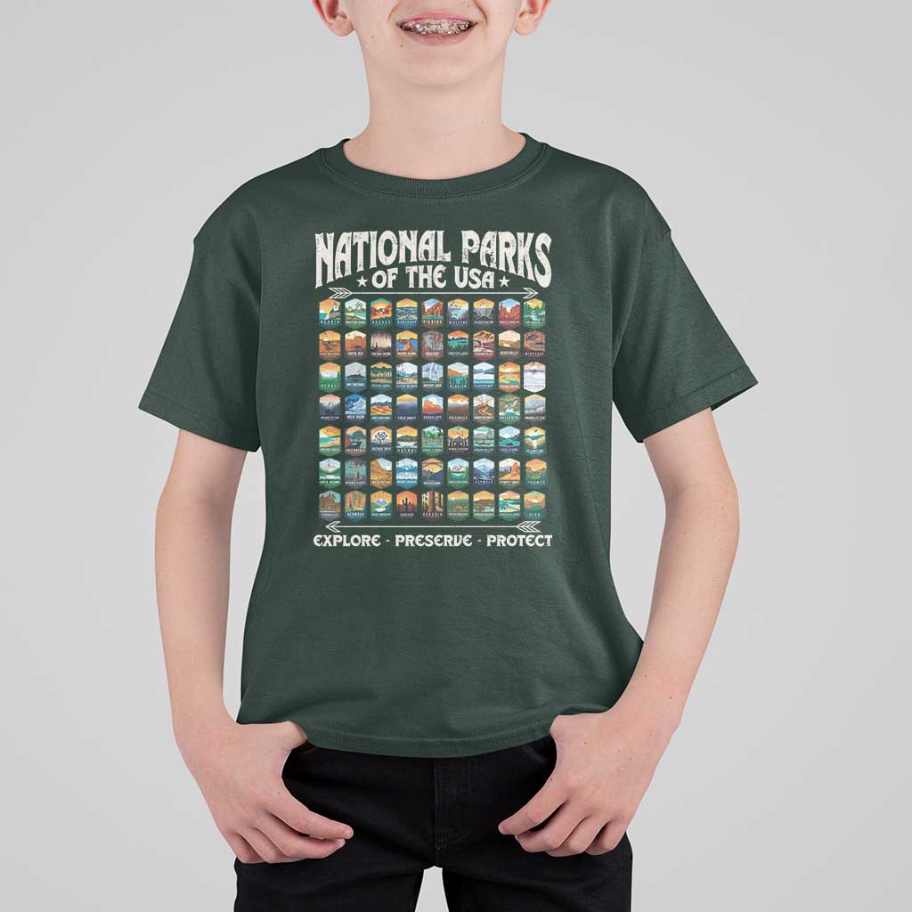 Protect Our National Parks T Shirt For Kid 63 Parks Over Profits Camping Hiking Sunrise Pine Tree