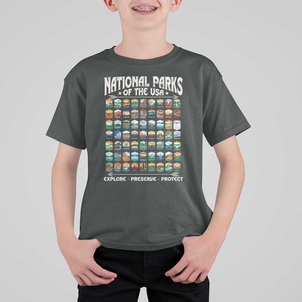 Protect Our National Parks T Shirt For Kid 63 Parks Over Profits Camping Hiking Sunrise Pine Tree