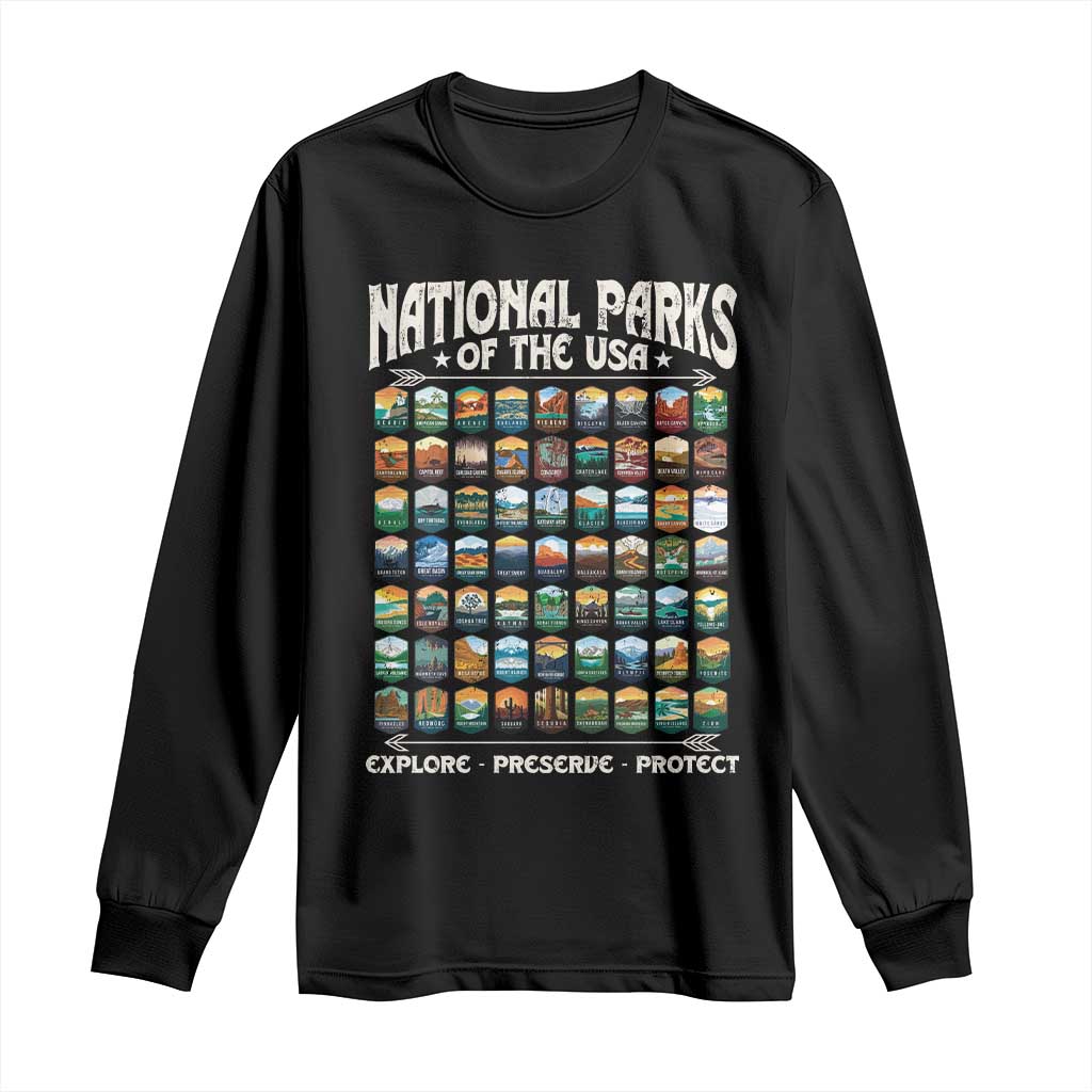 Protect Our National Parks Long Sleeve Shirt 63 Parks Over Profits Camping Hiking Sunrise Pine Tree