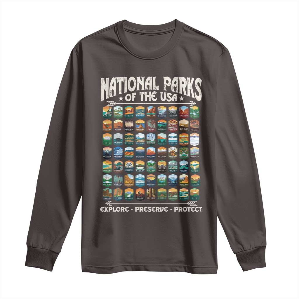 Protect Our National Parks Long Sleeve Shirt 63 Parks Over Profits Camping Hiking Sunrise Pine Tree
