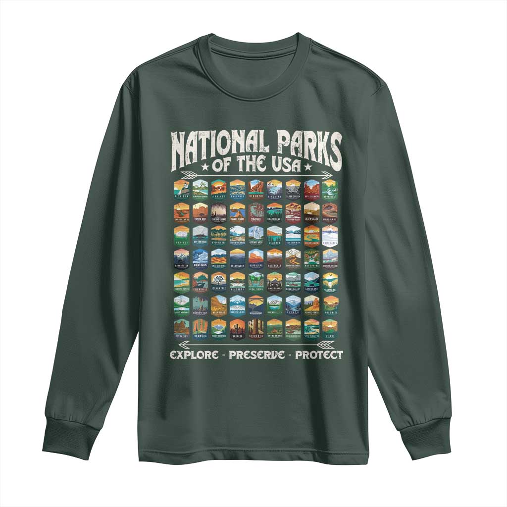 Protect Our National Parks Long Sleeve Shirt 63 Parks Over Profits Camping Hiking Sunrise Pine Tree
