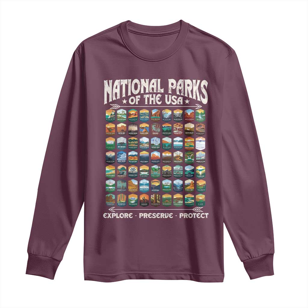 Protect Our National Parks Long Sleeve Shirt 63 Parks Over Profits Camping Hiking Sunrise Pine Tree