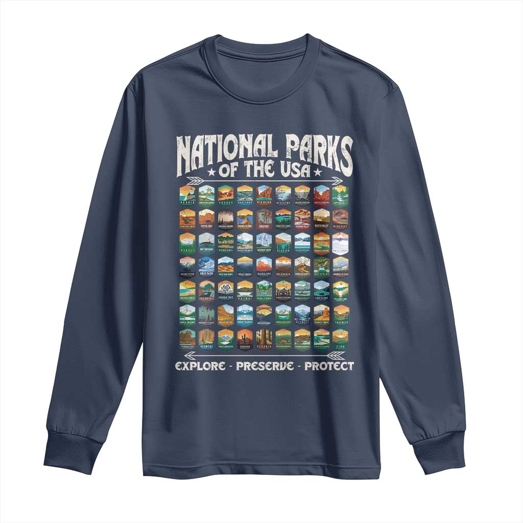 Protect Our National Parks Long Sleeve Shirt 63 Parks Over Profits Camping Hiking Sunrise Pine Tree