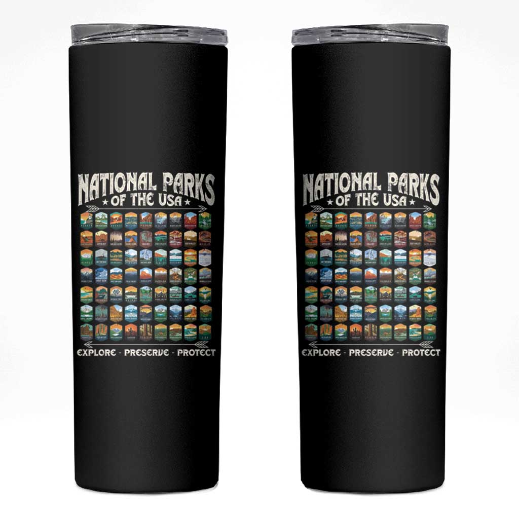 Protect Our National Parks Skinny Tumbler 63 Parks Over Profits Camping Hiking Sunrise Pine Tree