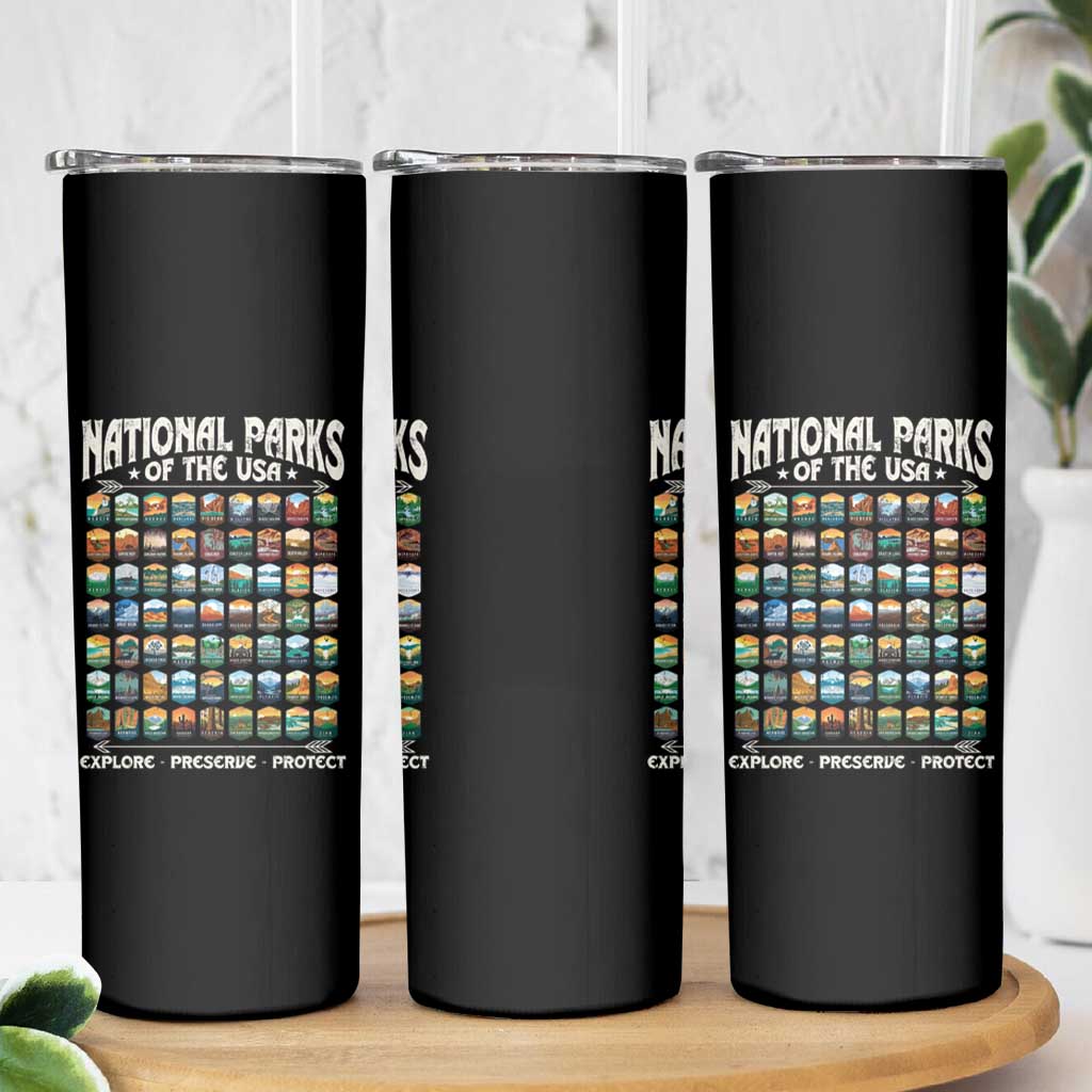 Protect Our National Parks Skinny Tumbler 63 Parks Over Profits Camping Hiking Sunrise Pine Tree