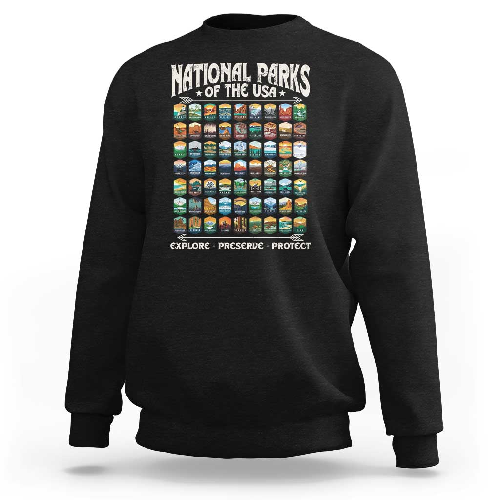 Protect Our National Parks Sweatshirt 63 Parks Over Profits Camping Hiking Sunrise Pine Tree
