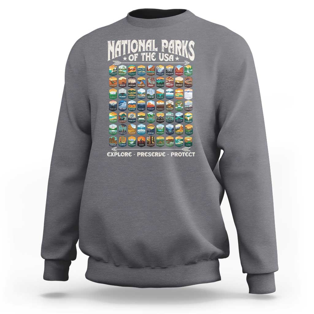 Protect Our National Parks Sweatshirt 63 Parks Over Profits Camping Hiking Sunrise Pine Tree
